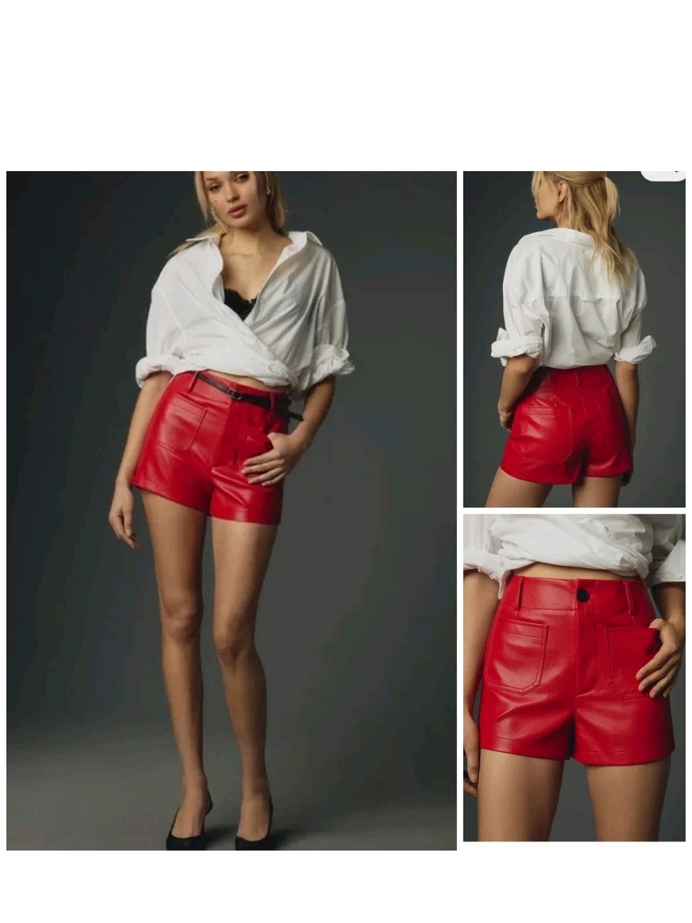 Maeve By Anthropologie Red High-Waist Faux Leather Shorts